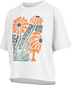 Design Short sleeve, crew-neck t-shirt Ribbed, tagless collar with interior taping Standard fit Style and Team Spirit Screen-printed team graphics Pressbox® logo tag Additional Details Machine washable Officially licensed product Volunteer Shirt, Small Business Logo, Popular Shirt, Circle Logos, Trading Post, Tennessee Volunteers, White Daisy, Information Design, Logo Tag