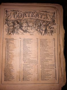 an old book is open to show the contents for content's, which are on display