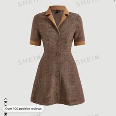 Never Worn A Little Too Big For Me On The Waist :) Casual Brown Plaid Dress For Fall, Brown A-line Dress With Buttons, Vintage Brown Short Sleeve Dress, Brown Plaid Shirt Dress, Brown Plaid Dress, Brown Cotton Button-up Dress, Fashion Moodboard, Dresses Cute, Shein Dresses