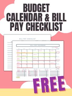 a printable budget calendar and bill pay checklist with the text free on it