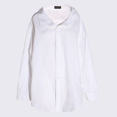 100% cotton Oversized White Top With Lapel Collar, White Oversized Top With Lapel Collar, White Oversized Shirt With Lapel Collar, White Cotton Blouse With Casual Collar, White Cotton Shirt With Lapel Collar, Elegant Oversized Cotton Shirt, White Lapel Collar Cotton Shirt, Elegant Oversized Tops With Spread Collar, Oversized Cotton Top With Fold Down Collar