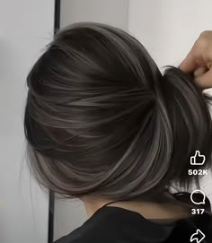 Silver On Brown Hair, Babylights In Black Hair, Silver Hair Highlights Short Hair, Edgy Asian Hair, Bright Highlights On Dark Hair, Black Hair Grey Highlights, Black Hair Babylights, Black Dyed Hair Ideas, Hair Color Ideas For Asian Black Hair