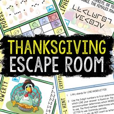 the thanksgiving escape room is filled with pictures and words to help students practice their writing skills