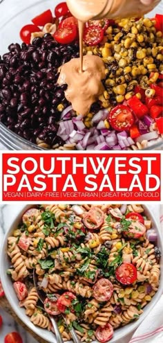 southwest pasta salad with tomatoes, black beans and corn