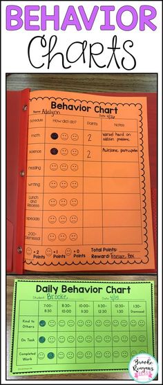 the behavior chart for behavior and behavior in an orange folder with text that reads behavior check