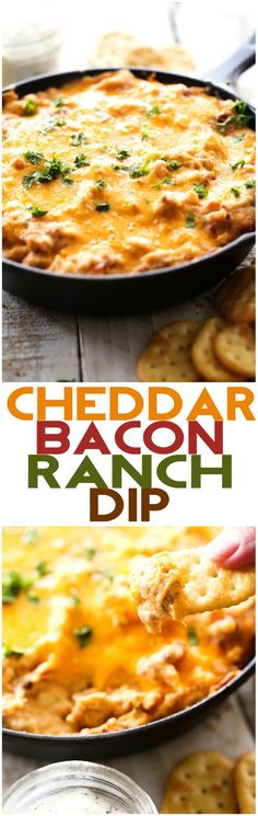 the cheesy bacon ranch dip is ready to be eaten