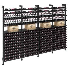 the wine rack is filled with many bottles