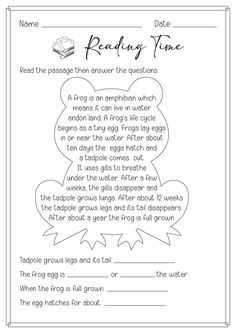 reading time worksheet for kids to practice reading the frog's tale and other words