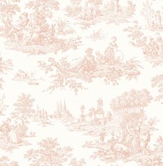 Toile prepasted wallpaper PR10601 from Seabrook Designs Look Wallpaper, Toile Wallpaper, Blush Wallpaper, Drops Patterns, A Wallpaper, French Countryside, Whimsical Illustration, Prepasted Wallpaper, Wallpaper Roll