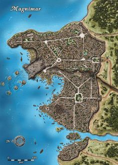 the map of magnimar, an island in the middle of the ocean with lots of