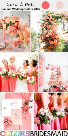 the wedding color scheme is coral and pink