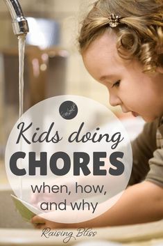 Kids doing chores - when how and why should kids be learning to do chores? Get answers to these questions, plus get ideas of age appropriate chores; includes a free printable kids chore chart by age. Teach your kids responsibility and life skills, keep a clean house, and build strong families. When should boys and girls be learning to do daily chores? What about allowance? Parenting tips, motherhood advice, family ideas. raisingbliss.com #kidschores #choresbyage #family #chores #raisingbliss Motherhood Struggles, Motherhood Advice, Kids Chore Chart, Doing Chores, Good Work Ethic, Motherhood Inspiration