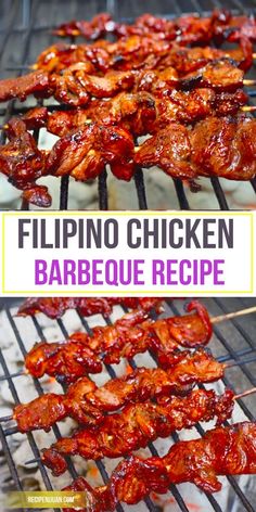 barbecue chicken is cooking on the grill with text overlay that reads, flipping chicken barbecue recipe