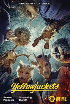 the movie poster for yellowjackets starring animals and other creatures in front of a sky background