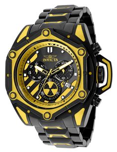 This beautiful Invicta Sea Monster watch contains a Quartz movement, held by a stunning black case. Its face displays a black, yellow, white metal dial protected by a highly resistant Flame Fusion Crystal. This timepiece is completed by a black, yellow stainless steel band and it offers water resistance of up to 100m.Beckoning from the depths of the sea, the mighty Invicta Sea Monster arises. Illuminating the dark reaches of the ocean with super luminescent tubes imbedded throughout the many ele Black Stainless Steel Analog Chronograph Watch, Black Stainless Steel Automatic Watch, Black Stainless Steel Chronograph Watch With Metal Dial, Modern Yellow Automatic Watch, Modern Yellow Watches With Metal Dial, Yellow Chronograph Watch With Tachymeter, Modern Yellow Watch With Metal Dial, Luxury Black Stainless Steel Chronograph Watch, Yellow Chronograph Watch With Analog Display