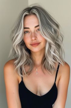 Smoky Hair Color Grey, Grey Tones Hair, Hair Color For White Skin Tone, Smoky Hair Color, Balayage Hair Grey, Silver White Hair, Grey Blonde Hair, Grey Hair Transformation