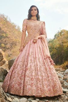 Dolly J-Narah Pink Lehenga Set-INDIASPOPUP.COM Unique Lehenga, Dolly J, Pink Bridal Lehenga, Orang India, Raw Silk Lehenga, Best Designer Dresses, Zardozi Embroidery, Bridal Lehenga Collection, Pink Lehenga