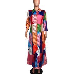 Wave Print Long Sleeve Loose Maxi Shirt Dresses Multicolor Patchwork Maxi Dress For Fall, Fall Multicolor Patchwork Maxi Dress, Multicolor Printed Button-up Dress, Casual Multicolor Long Sleeve Maxi Dress, Casual Long Sleeve Multicolor Maxi Dress, Multicolor Printed Shirt Dress For Vacation, Collared Fall Vacation Dress, Multicolor Collared Shirt Dress For Vacation, Casual Patchwork Maxi Dress For Party