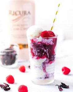 raspberry trifle in a glass with ice cream