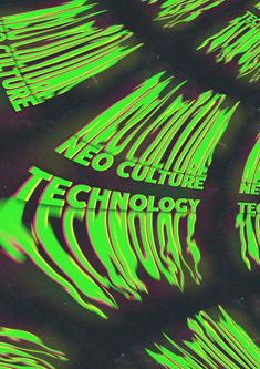 neon green and black text is displayed on a dark background with the word technology written below it