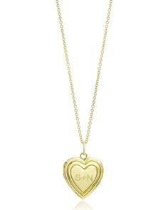 STONE AND STRAND heart locket. Polished 14-karat yellow gold hardware. Engrave up to five characters at heart. 0.03 total diamond carat weight. Approx. 12mm x 13mm pendant. Made in USA. Yellow Gold Heart Cut Locket Necklace For Anniversary, Heirloom Yellow Gold Heart Charm Locket Necklace, Heirloom Yellow Gold Locket Necklace With Heart Charm, Classic Heart Shaped 14k Gold Locket Necklace, Classic 14k Gold Heart Locket Necklace, Classic Yellow Gold Locket Necklace With Heart Charm, Classic Gold Locket Necklace With Heart Charm, Anniversary Heart Charm Locket Necklace In Yellow Gold, Engraved Yellow Gold Locket Necklace For Valentine's Day