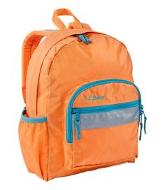 The small but mighty pack - our smallest pack makes an ideal first pack for students just starting out. Same time-tested construction and rugged materials as our L. L. Bean Original Book Pack. Made of weatherproof 100% nylon. Spot clean. Main compartment has ample room for a lunch box, a few toys and an extra set of clothes. Extra-tough zippers for years of use. Comfortable back panel and shoulder straps built to fit smaller backs and arms. Water bottle pocket. Front pockets feature a key clip, Orange Nylon School Bags, Nylon Backpack For Camping, Waterproof Nylon Camping Backpack, Sporty Nylon Backpack For Camping, Functional Orange Backpack For School, Practical Nylon Backpack For Back To School, Waterproof Nylon Backpack For Students, Durable Nylon School Backpack, Durable Nylon Backpack For School