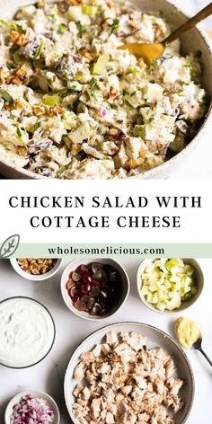 chicken salad with cottage cheese in a bowl and on the table next to other bowls