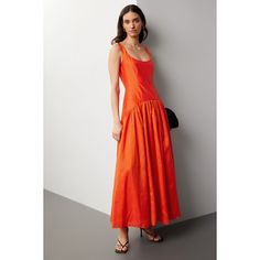 Orange (100% Polyester). Gown. Scoop neck. Back zipper closure. 58" from shoulder to hemline. Imported. Summer Dress With Fitted Bodice And Invisible Zipper, Scoop Neck Maxi Dress For Spring, Spring Midi Dress With Straight Neckline And Back Zipper, Spring Evening Maxi Dress With Scoop Neck, Summer Evening Midi Dress With Scoop Neck, Chic Scoop Neck Maxi Dress For Evening, Spring Chic Scoop Neck Maxi Dress, Chic Spring Maxi Dress With Scoop Neck, Linen Drop Waist Dress