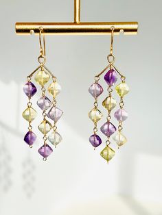 Exquisite Dangle Earrings and Necklace set, Unique design, One of A Kind Gift for Her. This is earrings only. Necklace is another listing.  * High quality diamond Amethyst, Citrine and Lemon Quartz * 14k Gold Filled Wire Handmade Briolette Earrings For Anniversary, Citrine Drop Earrings For Wedding, Fusion Style Dangling Beads Chandelier Earrings For Gift, Gold Multi-stone Chandelier Earrings As Gift, Gold Multi-stone Chandelier Earrings For Gift, Briolette Gemstone Earrings For Wedding, Faceted Yellow Jewelry For Wedding, Briolette Gemstone Chandelier Earrings As Gift, Handmade Briolette Earrings For Party