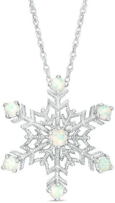 Zales Lab-Created Opal Vintage-Style Snowflake Pendant in Sterling Silver Snowflake Pendant, Hexagon Shape, Showcase Design, Rope Chain, Spring Rings, Vintage Style, Vintage Inspired, Silver Necklace, Opal