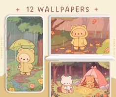 cartoon bear wallpapers for children's rooms and playrooms in the forest