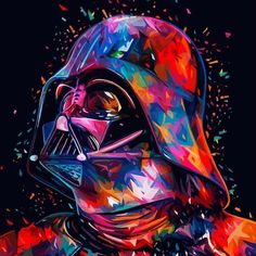 a darth vader poster with colorful paint splatters