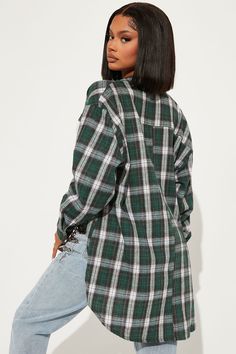 Available In Green/combo And Black/combo. Oversized Tunic Collared Button Front Plaid Long Sleeve Disclaimer: Pattern Placement Will Vary 80% Polyester 20% Cotton Imported | Pretty In Plaid Oversized Flannel Top in Green size Medium by Fashion Nova Oversized Flannel Shirt For Fall, Oversized Flannel Spring Tops, Spring Oversized Flannel Top, Oversized Flannel Top For Spring, Trendy Relaxed Fit Flannel Shirt For Work, Casual Plaid Shacket For Streetwear, Relaxed Fit Flannel Shirt For Fall Streetwear, Oversized Green Shirt For Fall, Oversized Streetwear Shirt