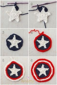 crochet star ornament pattern with instructions to make it look like the captain's shield