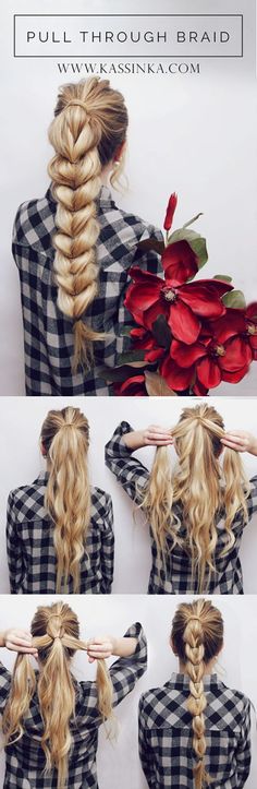 Kassinka-Hair-Tutorial-Pull-Through-Braid-Ponytail Braided Hair Tutorial, Fishtail Braid, Braided Hairstyles Tutorials, Short Hairstyle, Hair Dos, Ponytail Hairstyles, Gorgeous Hair, Trendy Hairstyles, Diy Hairstyles