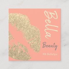 a pink and gold business card with the words beauty on it's front side