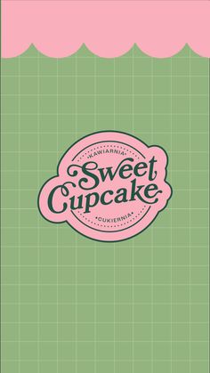 the logo for sweet cupcakes is shown on a green tile background with pink scallop