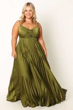 Naira Pleated Maxi Dress - Palm Green - Petal & Pup USA Satin Pleated Maxi Dress For Gala, Satin Maxi Dress With Pleated Back For Prom, Satin Pleated Maxi Dress For Prom, Satin Lined Maxi Dress For Prom, Lined Satin Maxi Dress, Satin Pleated Maxi Dress For Date Night, Spring Satin Maxi Dress With Pleated Back, Pleated Spaghetti Strap Maxi Dress For Party, Pleated Maxi Dress With Spaghetti Straps For Party