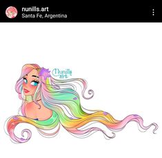 a drawing of a girl with long hair and rainbows on her face is shown