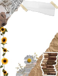 a collage with flowers and papers on it