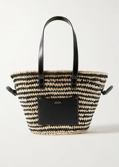 Isabel Marant Cadix Medium Shoulder Bag | Tula's Online Boutique Luxury Summer Bag With Leather Trim, Chic Shoulder Bag With Leather Trim For Vacation, Chic Vacation Shoulder Bag With Leather Trim, Luxury Leather Trim Bags For Vacation, Striped Top Handle Bag For Shopping, Summer Shopping Bag With Leather Trim, Travel Shoulder Bag With Striped Lining, Vacation Shoulder Bag With Leather Trim And Double Handle, Striped Top Handle Bag For Everyday Use