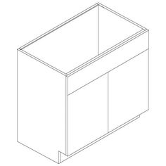 a line drawing of the base cabinet with doors and drawers on each side, viewed from above