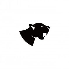 a black and white silhouette of a panther's head with its mouth open on a white background