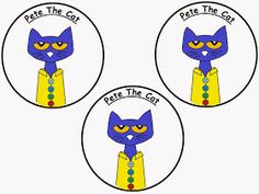 pete the cat stickers are shown in three different colors