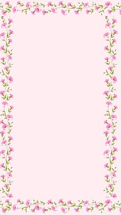 a pink flower border with green leaves and flowers on the edges, in front of a light pink background