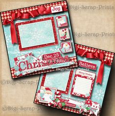 two christmas scrapbook pages with red bows