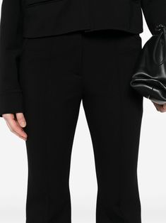 Find DOROTHEE SCHUMACHER Flared Cropped Trousers on Editorialist. black stretch-design belt loops two rounded pockets to the sides piped-trim detailing rear dart detail two rear welt pockets flared cropped concealed front button, hook and zip fastening Black Bottoms With Concealed Front Fastening For Office, Black Fitted Bottoms With Concealed Front Fastening, Fitted Black Bottoms With Concealed Fastening, Fitted Workwear Pants With Concealed Front Fastening, Structured Black Bottoms For Workwear, Structured Black Bottoms For Office, Fitted Structured Bottoms For Night Out, Structured Black Bottoms For Evening, Fitted Bottoms With Belt Detail For Night Out