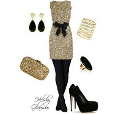 Glam Black Dress Gold Accessories, New Year Outfit, Outfit Holiday, Nye Outfits, New Years Outfit, Christmas Party Outfits, Steal The Spotlight, Holiday Events