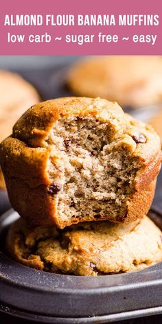 two banana muffins stacked on top of each other