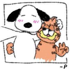 a drawing of a dog with its paw up to the camera and another dog behind it